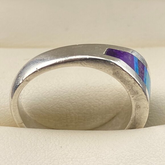 Native American Sugilite Turquoise Opal Inlay Ring Size 7.5 Unknown Artist Fish - Picture 7 of 16